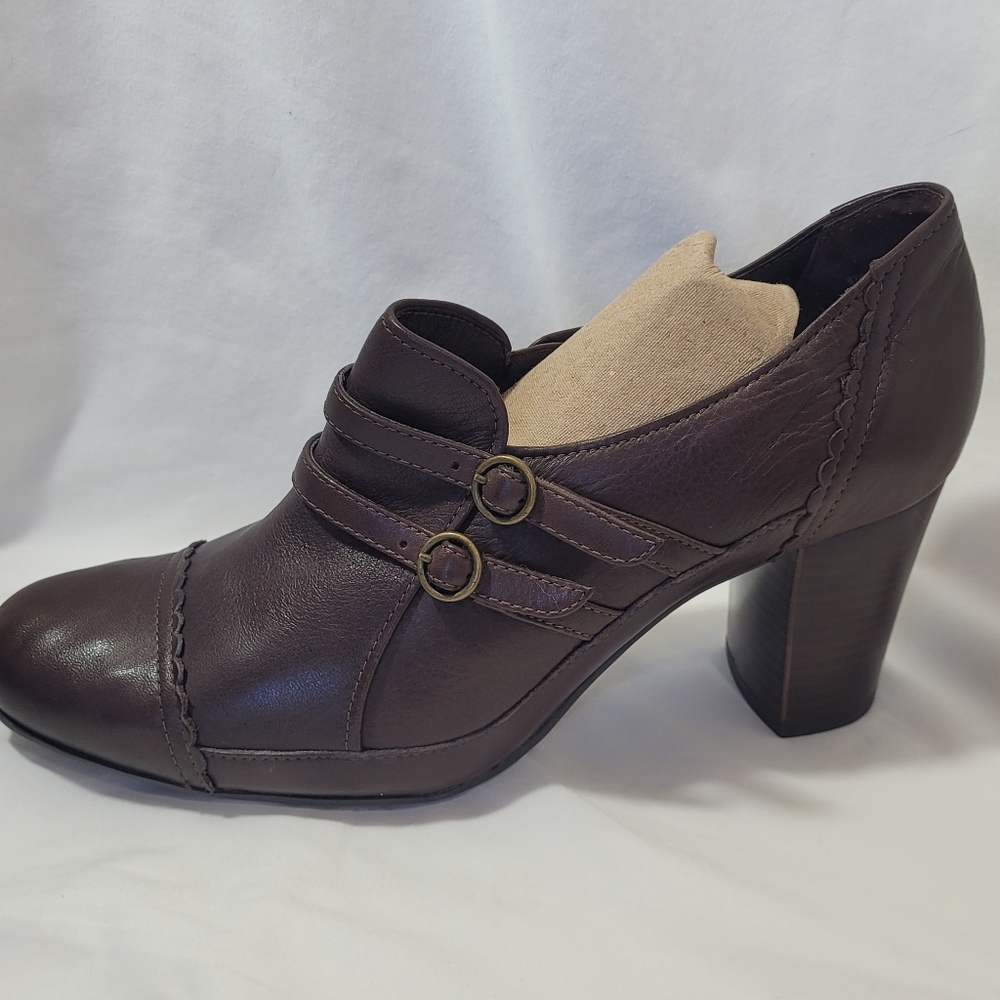 Clarks Stanhope Loafer Shoe Womens Dark Brown Leather Slip On Block Heel 10M NEW - Picture 14 of 15